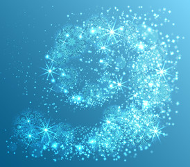 Christmas blue background with snowflakes and shine lights. Vector illustration.