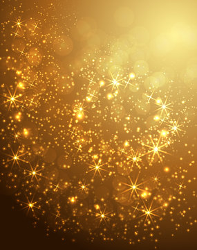 Christmas Gold Background with snowflakes and shine lights. Vector illustration.