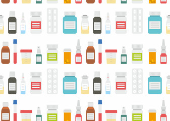 Medical pills and Drugs in Seamless Pattern