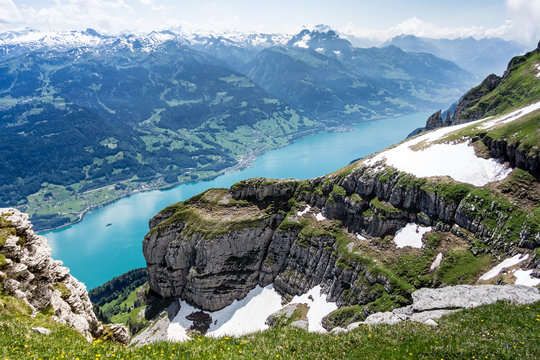 Sicht auf den Walensee von den Churfirsten aus, Appenzeller Alpen, St. Gallen, Schweiz