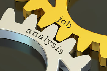 job analysis concept on the gearwheels, 3D rendering