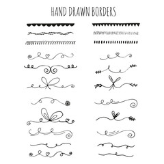 Collection of handdrawn borders. Cute and unique swirls and dividers for your design. Ink borders. Vector dividers.