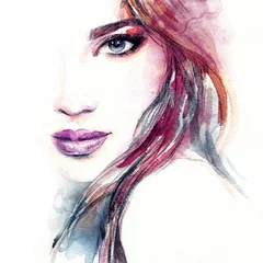 Foto op Plexiglas Aquarel portret Vrouw portret. Mode illustratie. Aquarel schilderij