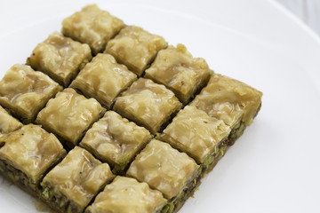 Traditional Turkish/Arabic dessert, baklava with pistachio