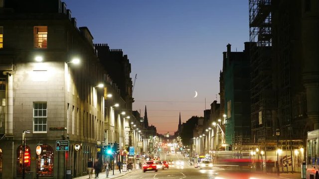 Time Lapse Footage of Traffic on Union Street  during sunset time in Aberdeen, Scotland.