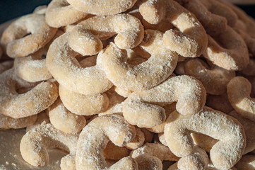 Traditional Czech Christmas vanilla rolls cookies sweets bake homemade detail background