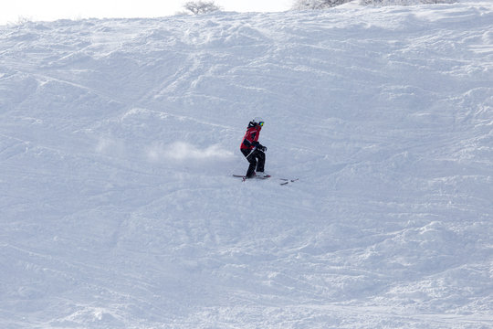 Athlete skiing in the snowy mountains