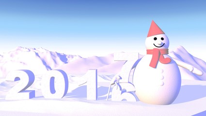 snowman with 2017 New Year