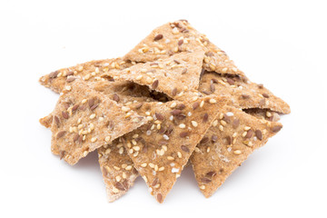 Toasted pita bread chips with herbal seasoning.