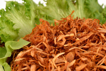 Shredded pork dishes, delicious eaten with sticky rice.