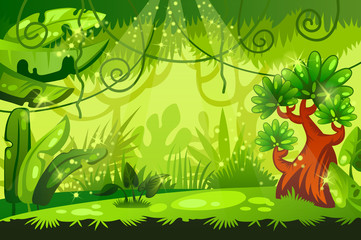 Naklejka premium cartoon jungle background. tropical landscape. vector illustration