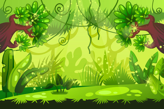 cartoon jungle background. tropical landscape. vector