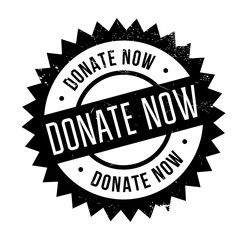 Donate now stamp. Grunge design with dust scratches. Effects can be easily removed for a clean, crisp look. Color is easily changed.