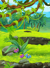 Cartoon nature scene with swamps in the jungle - illustration for children
