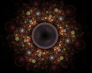 Set of colored circles around the large circle. Abstract fractal
