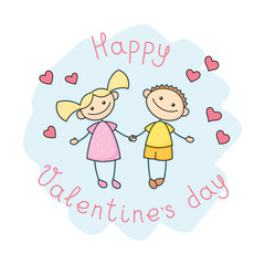 Cute kids holding each other's hands. Happy Valentine's Day hand