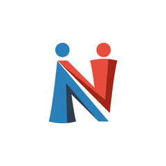 N Letter Team Work Together Sign Symbol