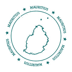 Mauritius vector map. Distressed travel stamp with text wrapped around a circle and stars. Island sticker vector illustration.