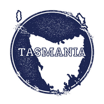 Tasmania vector map. Grunge rubber stamp with the name and map of island, vector illustration. Can be used as insignia, logotype, label, sticker or badge.