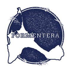 Obraz premium Formentera vector map. Grunge rubber stamp with the name and map of island, vector illustration. Can be used as insignia, logotype, label, sticker or badge.