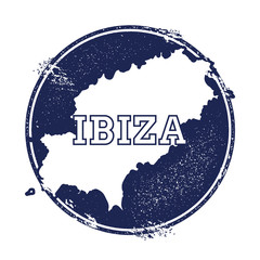 Ibiza vector map. Grunge rubber stamp with the name and map of island, vector illustration. Can be used as insignia, logotype, label, sticker or badge.