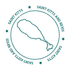 Saint Kitts vector map. Distressed travel stamp with text wrapped around a circle and stars. Island sticker vector illustration.
