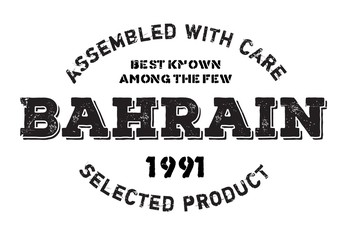 Assembled in Bahrain rubber stamp. Grunge design with dust scratches. Effects can be easily removed for a clean, crisp look. Color is easily changed.