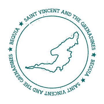 Bequia vector map. Distressed travel stamp with text wrapped around a circle and stars. Island sticker vector illustration.