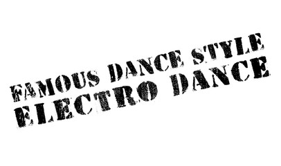 Famous dance style, Electro Dance stamp. Grunge design with dust scratches. Effects can be easily removed for a clean, crisp look. Color is easily changed.