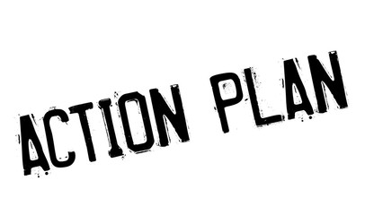 Action plan stamp. Grunge design with dust scratches. Effects can be easily removed for a clean, crisp look. Color is easily changed.