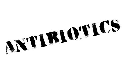 Antibiotics stamp. Grunge design with dust scratches. Effects can be easily removed for a clean, crisp look. Color is easily changed.