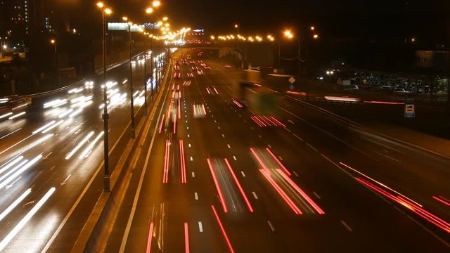 Time lapse video of night traffic on highway
