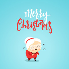 Christmas characters cute an elderly woman in the style of flat. Grandma listens and enjoys listening to music on. Girl at the age of funny cartoon