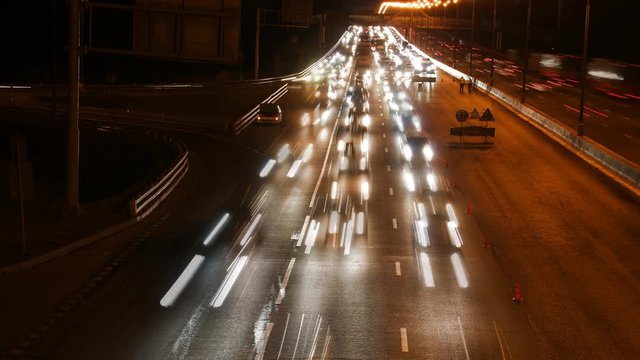 Time lapse video of night traffic on highway
