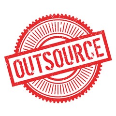 Outsource stamp. Grunge design with dust scratches. Effects can be easily removed for a clean, crisp look. Color is easily changed.