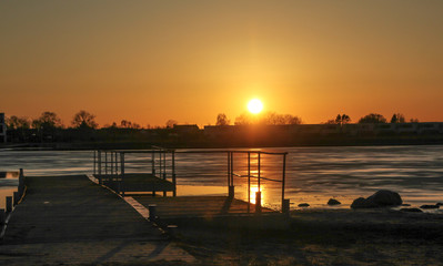 sunset on winter lake