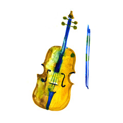 Fototapeta na wymiar Watercolor violin on the white background, aquarelle.