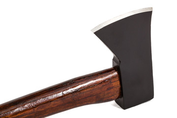Axe with wooden handle isolated on white background