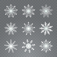 Fototapeta na wymiar Snowflake icons on transparent background. Vector illustration
