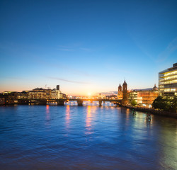 London skyline on the river Thames at sunset