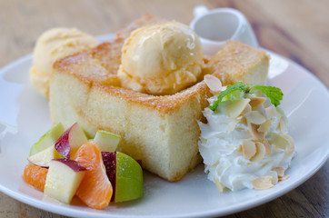 Mixed fruit and Honey Toast with Ice Cream