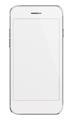 Mobile smart phone with white screen isolated on white background. 3D illustration.