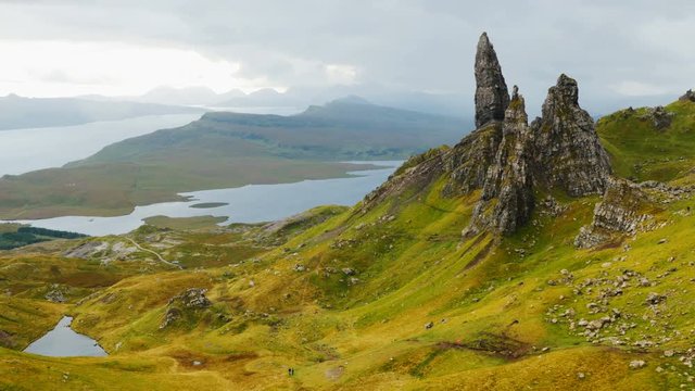 UK, Scotland, Highlands, Isle of Skye, View of the Old Man of Storr.

