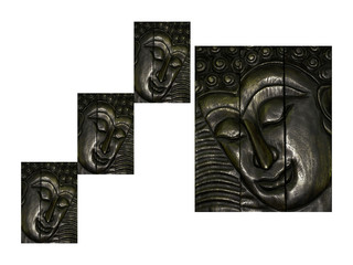 Traditional carved wooden Buddha in Thailand isolated on white background