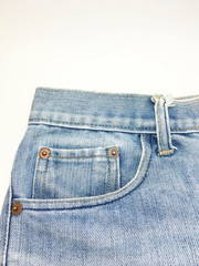 The style and fabric of the jeans style. With buttons and zipper And lack of worn jeans.