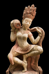 Bubbling Bali Angel Sculpture Fountain for garden decoration, isolated on black