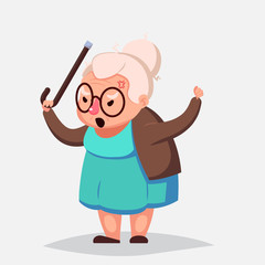 cartoon Angry Old Woman Brandishing Her Cane. Senior lady with glasses shouting © Владимир Шерстнев