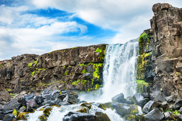 Fototapeta premium Oxararfoss waterfall in Thingvellir national park, Iceland