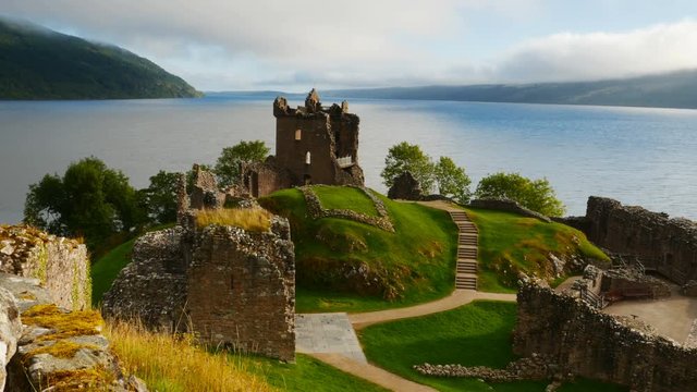 UK, Scotland, Highlands, Urquhart Castle and Loch Ness.
