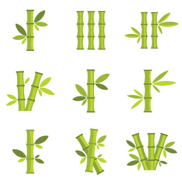 Bamboo vector icons set isolated on white background